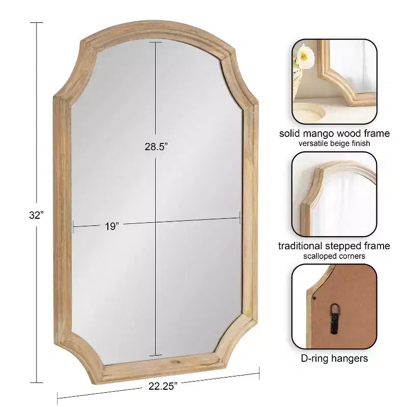 Miroir cintré en bois de Carlow, couleur naturelle