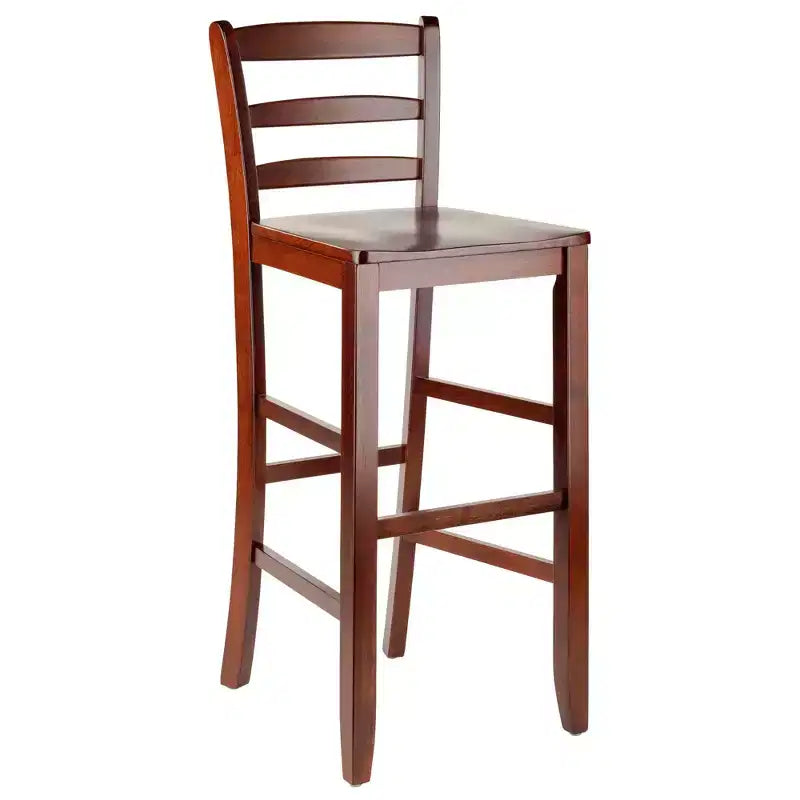 Tabouret de bar à dossier échelle en bois dur/noyer