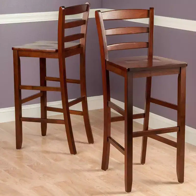 Tabouret de bar à dossier échelle en bois dur/noyer