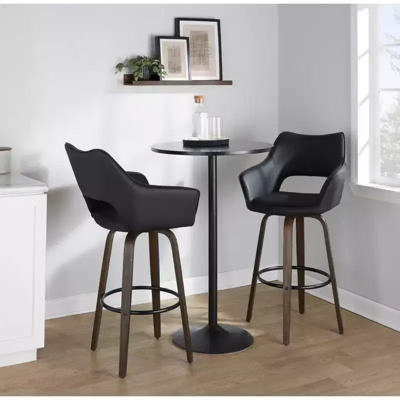 Tabourets de bar Bois foncé/PU noir/Métal noir