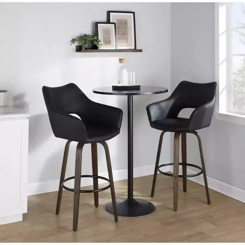 Tabourets de bar Bois foncé/PU noir/Métal noir
