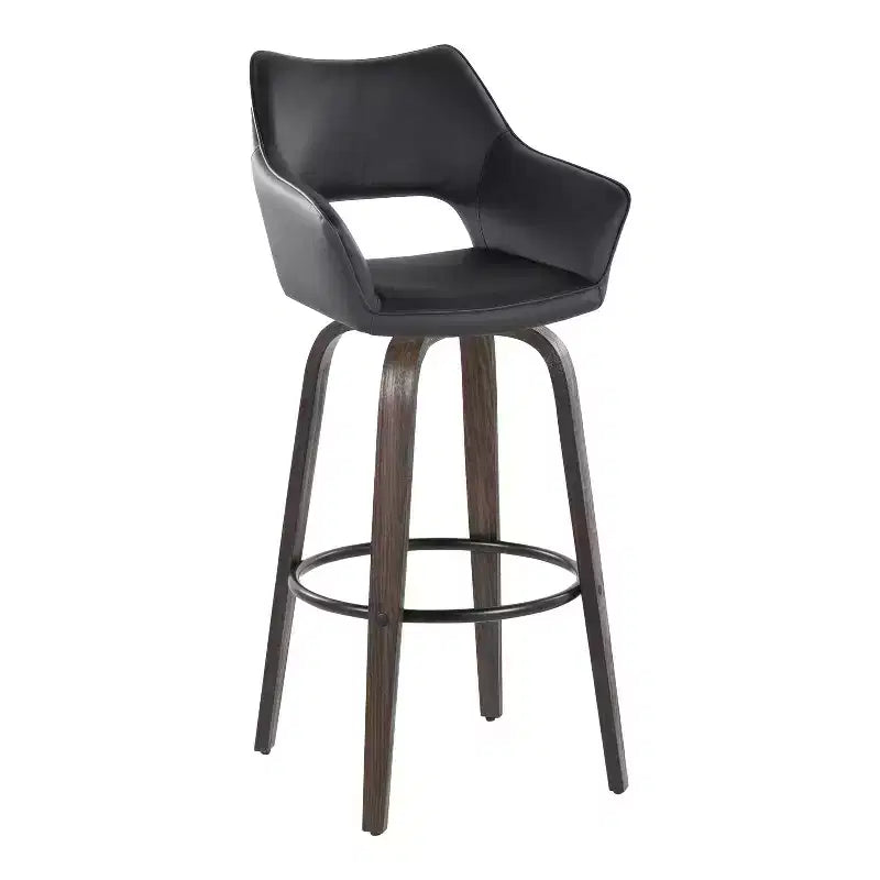Tabourets de bar Bois foncé/PU noir/Métal noir