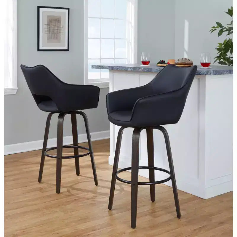 Tabourets de bar Bois foncé/PU noir/Métal noir