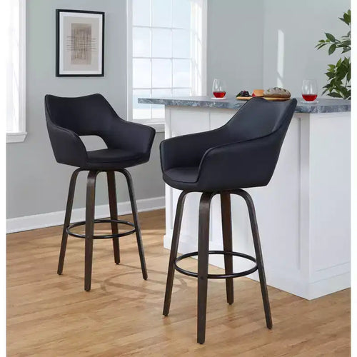 Tabourets de bar Bois foncé/PU noir/Métal noir