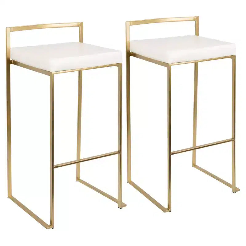 Set of 2 31.5" Fuji Contemporary Barstools White - LumiSource: Upholstered Stackable Metal Frame