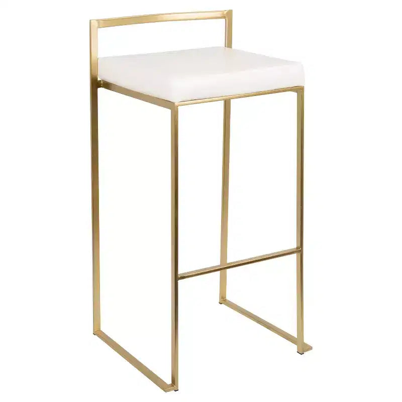 Tabourets de bar contemporains, rembourrés blancs, empilables, structure métallique
