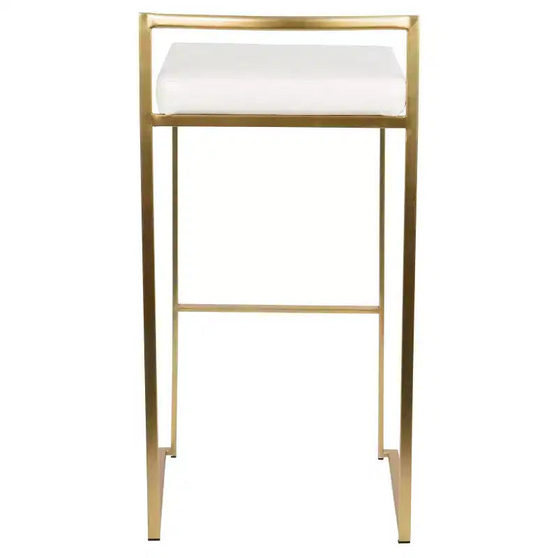 Tabourets de bar contemporains, rembourrés blancs, empilables, structure métallique