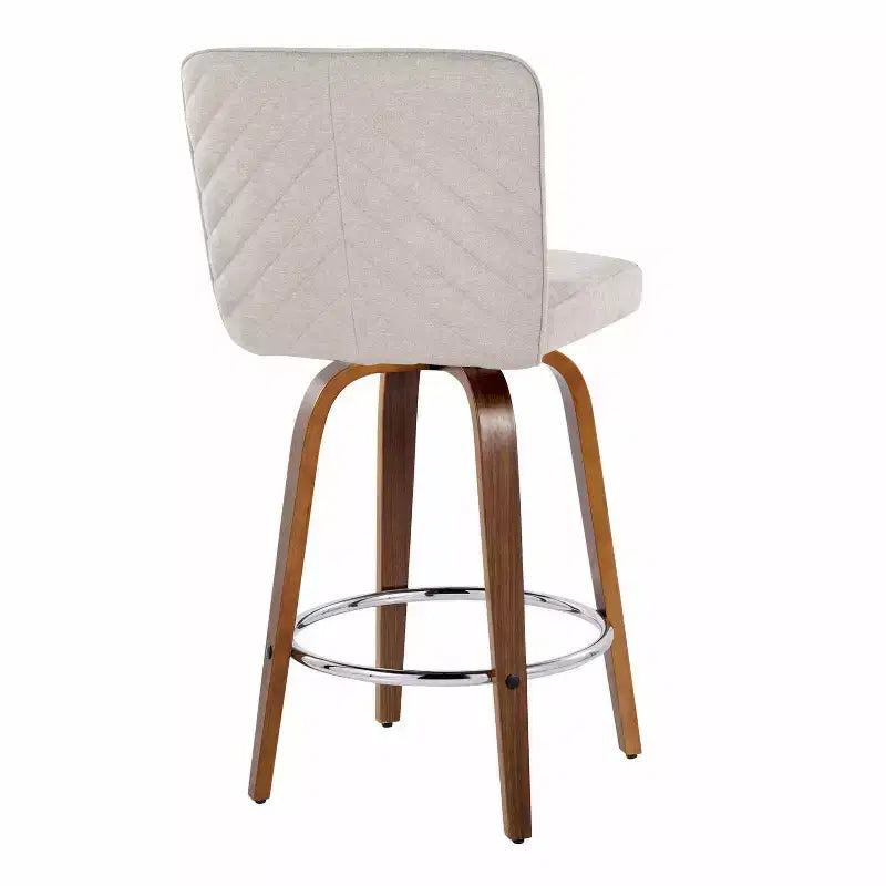 Tabourets de bar hauteur comptoir, bois de noyer/tissu beige