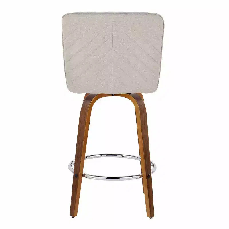 Tabourets de bar hauteur comptoir, bois de noyer/tissu beige