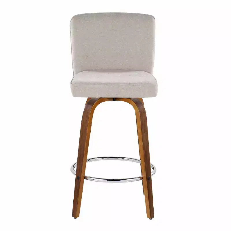 Tabourets de bar hauteur comptoir, bois de noyer/tissu beige
