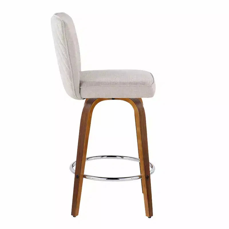 Tabourets de bar hauteur comptoir, bois de noyer/tissu beige