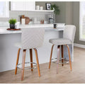 Tabourets de bar hauteur comptoir, bois de noyer/tissu beige