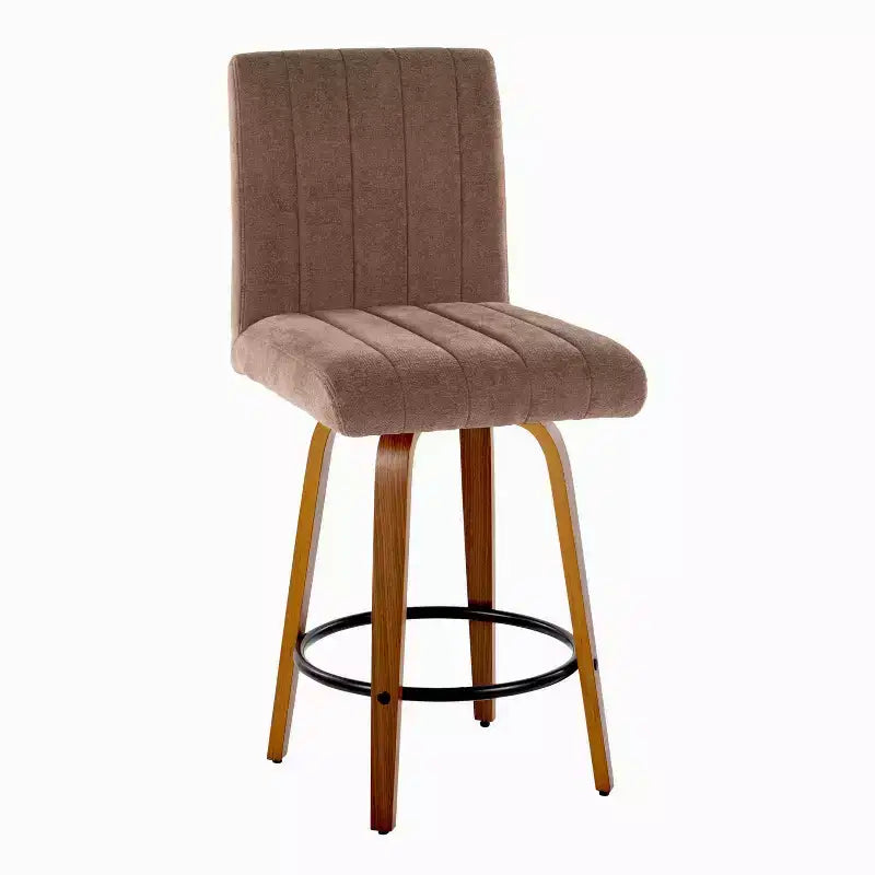 Tabourets de bar hauteur comptoir en noyer et tissu marron