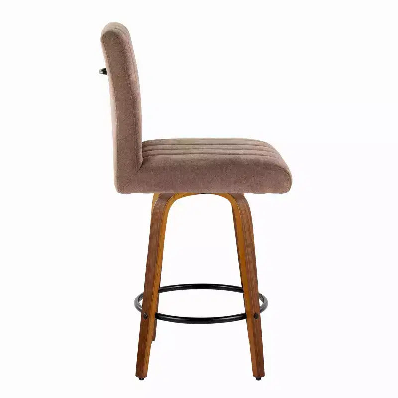 Tabourets de bar hauteur comptoir en noyer et tissu marron