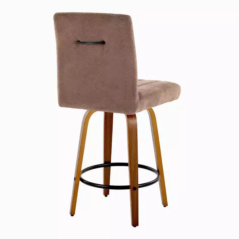 Tabourets de bar hauteur comptoir en noyer et tissu marron