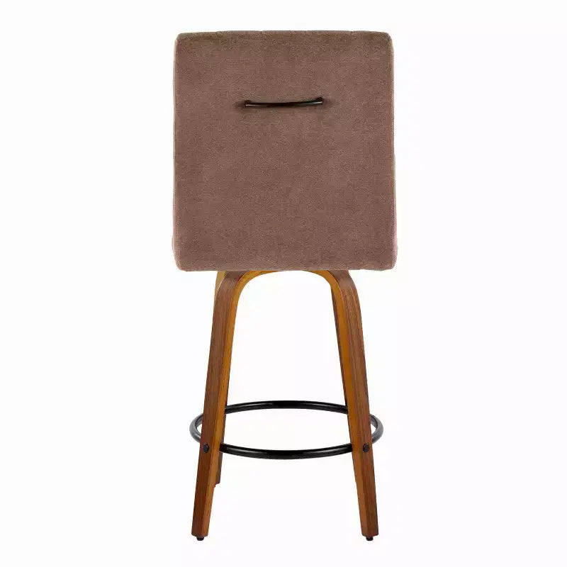 Tabourets de bar hauteur comptoir en noyer et tissu marron