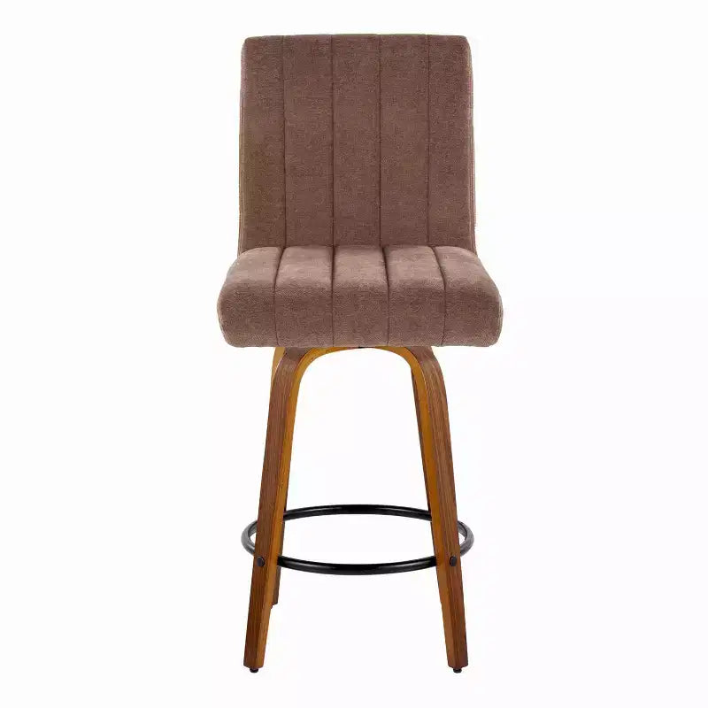 Tabourets de bar hauteur comptoir en noyer et tissu marron