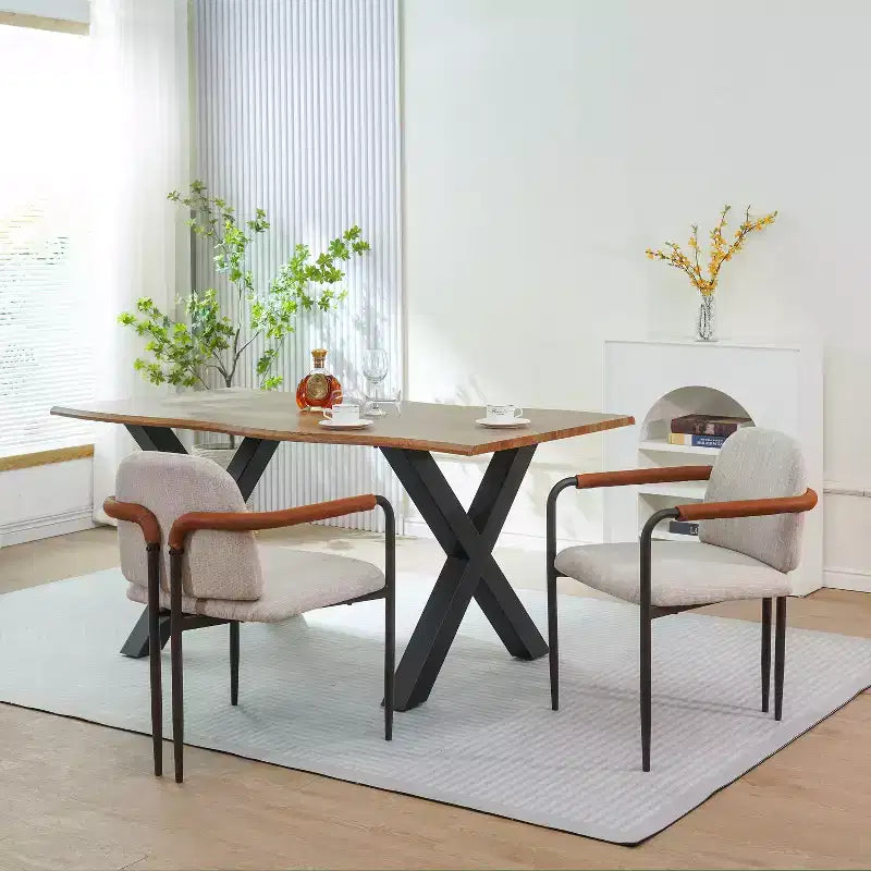 Chaises de salle à manger modernes rembourrées avec structure en fer Beige/Espresso