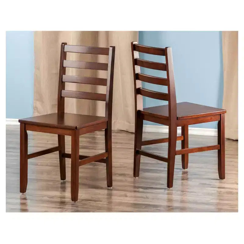 2pc Hamilton Ladder Back Chair - Antique Walnut - Winsome: Hardwood Frame Non-Upholstered 220lb Capacity