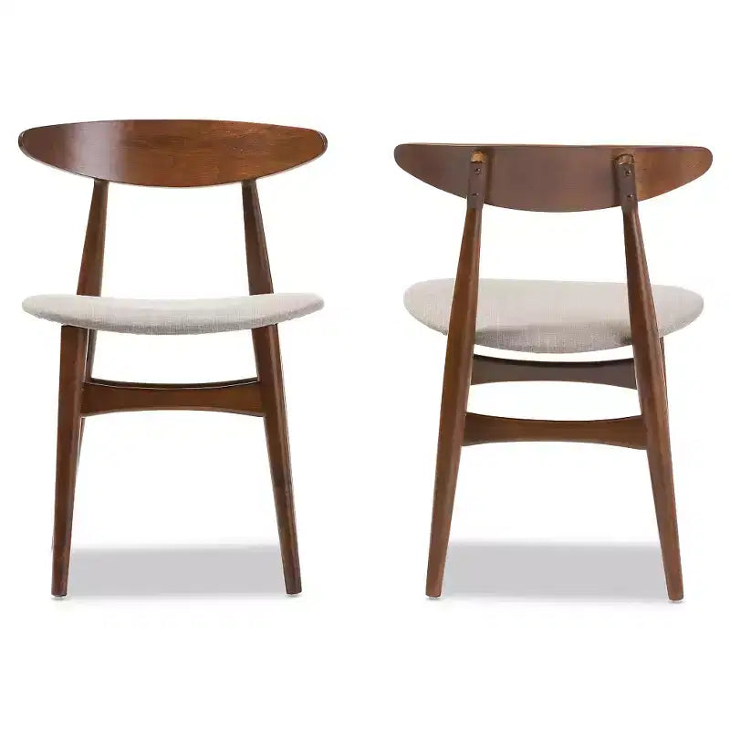Chaises de salle à manger en bois au fini chêne brun moyen et tissu gris clair de style Mid-Century Modern