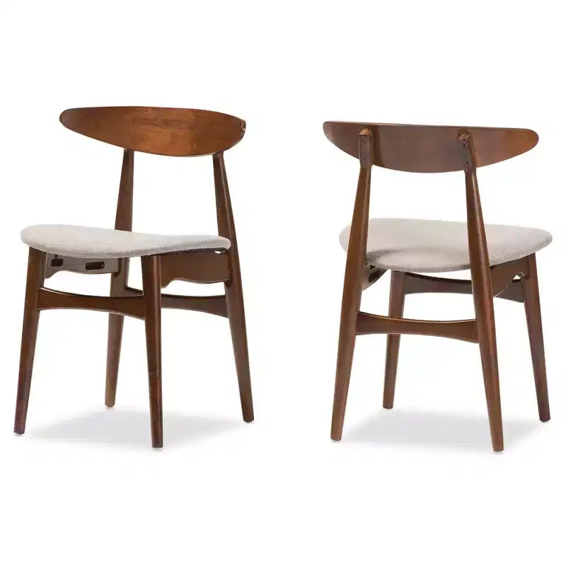 Chaises de salle à manger en bois au fini chêne brun moyen et tissu gris clair de style Mid-Century Modern