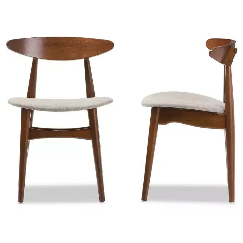 Chaises de salle à manger en bois au fini chêne brun moyen et tissu gris clair de style Mid-Century Modern
