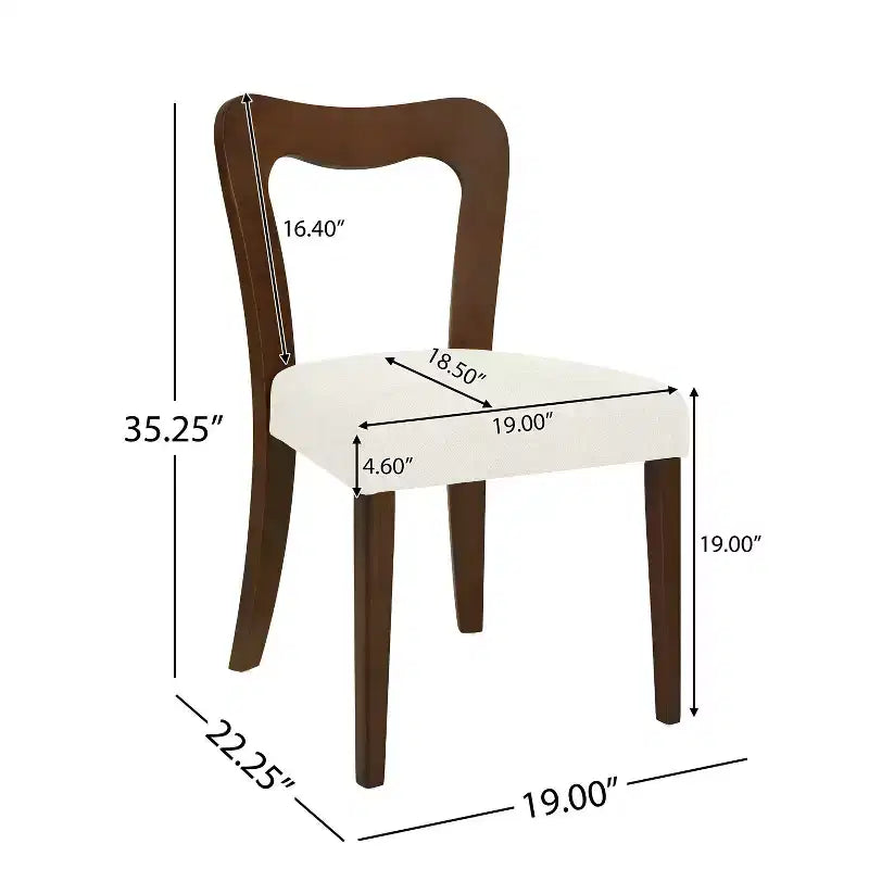 Chaises de salle à manger tapissées en bois d'hévéa avec dossier ouvert incurvé Beige/Noyer