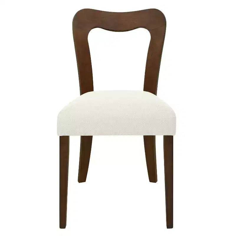 Chaises de salle à manger tapissées en bois d'hévéa avec dossier ouvert incurvé Beige/Noyer