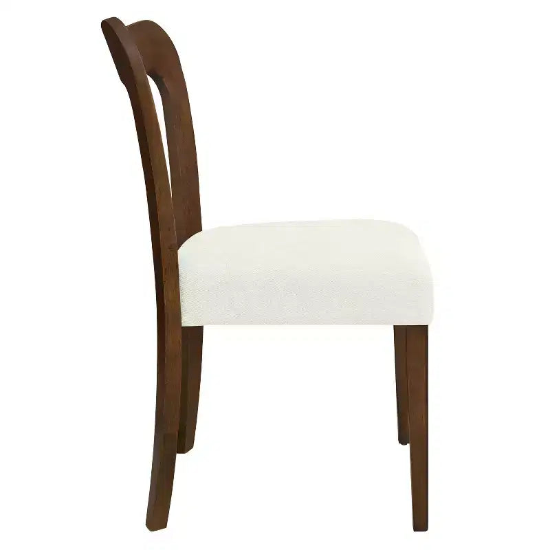Chaises de salle à manger tapissées en bois d'hévéa avec dossier ouvert incurvé Beige/Noyer