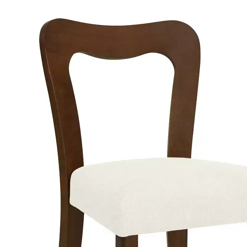 Chaises de salle à manger tapissées en bois d'hévéa avec dossier ouvert incurvé Beige/Noyer