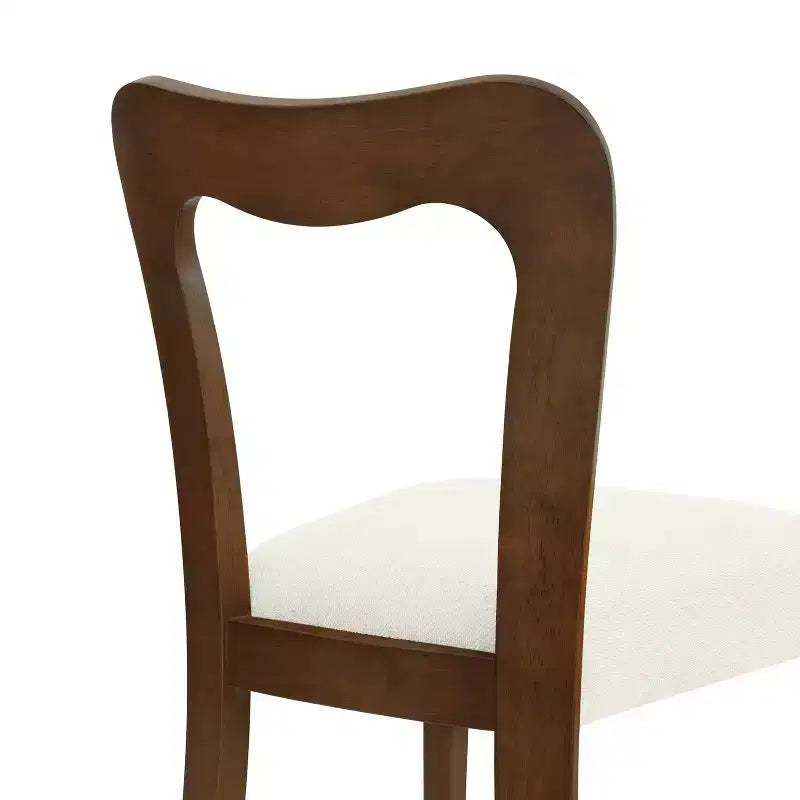 Chaises de salle à manger tapissées en bois d'hévéa avec dossier ouvert incurvé Beige/Noyer