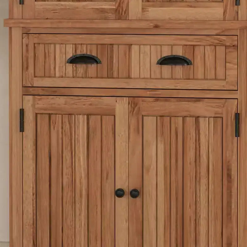 Meuble de Rangement de Cuisine en Bois Dur Naturel avec Tiroir et Étagères