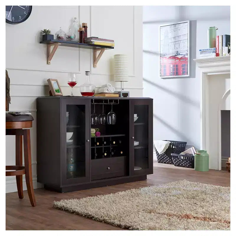 Buffet de salle à manger moderne multi-rangements avec vitrines espresso