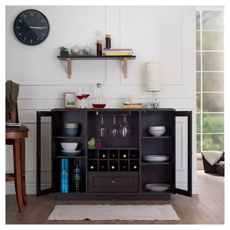 Buffet de salle à manger moderne multi-rangements avec vitrines espresso
