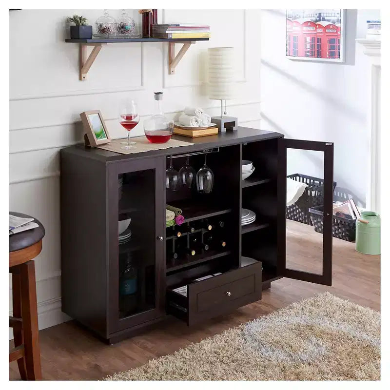 Buffet de salle à manger moderne multi-rangements avec vitrines espresso