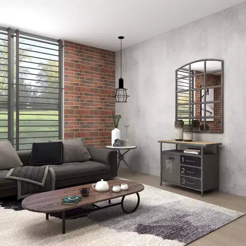 Armoire utilitaire en métal avec plateau en bois gris acier : Cadre en fer de style industriel