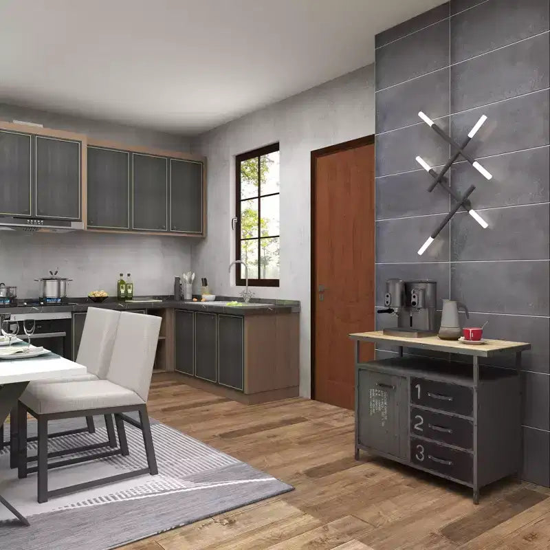 Armoire utilitaire en métal avec plateau en bois gris acier : Cadre en fer de style industriel