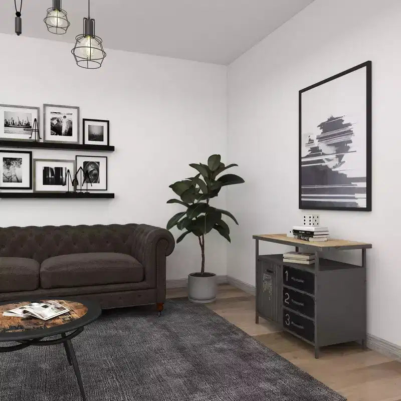 Armoire utilitaire en métal avec plateau en bois gris acier : Cadre en fer de style industriel