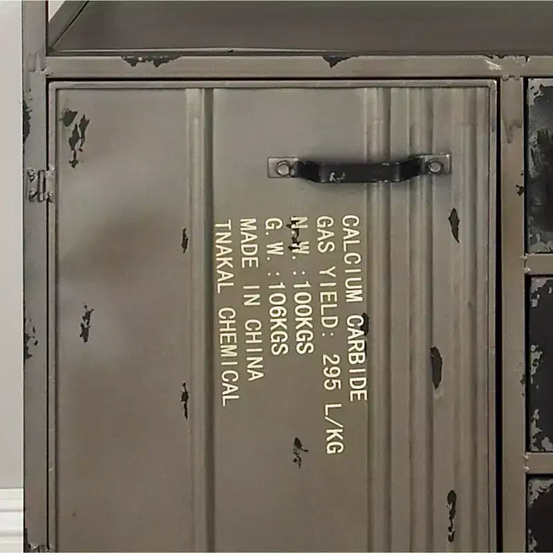 Armoire utilitaire en métal avec plateau en bois gris acier : Cadre en fer de style industriel