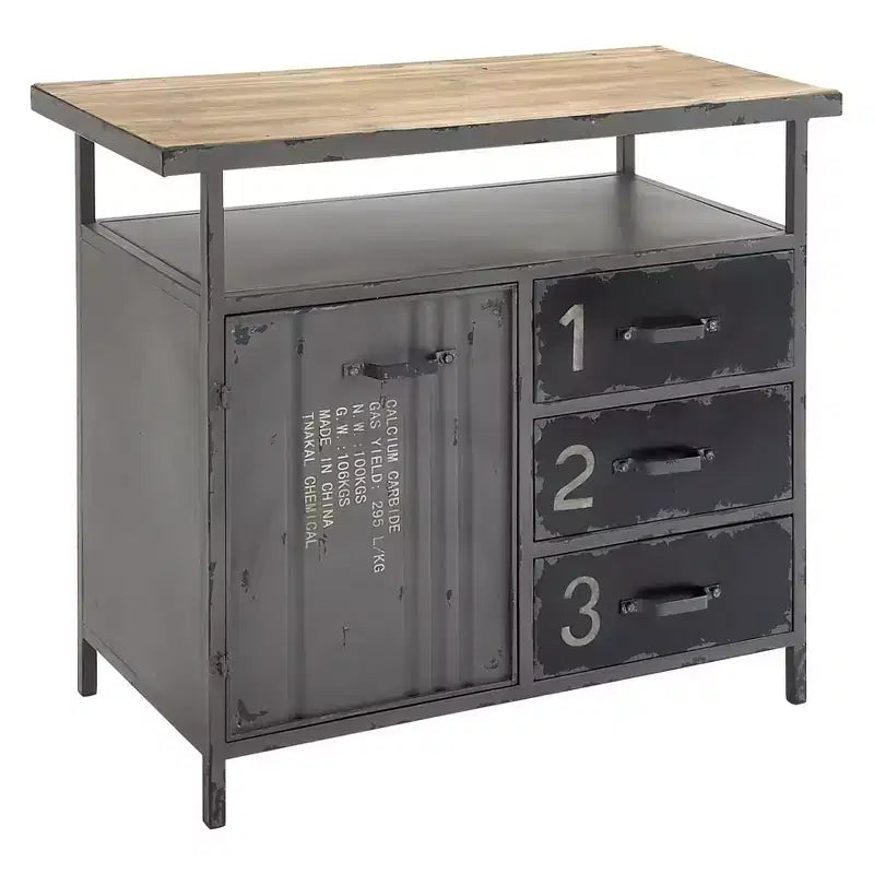 Armoire utilitaire en métal avec plateau en bois gris acier : Cadre en fer de style industriel