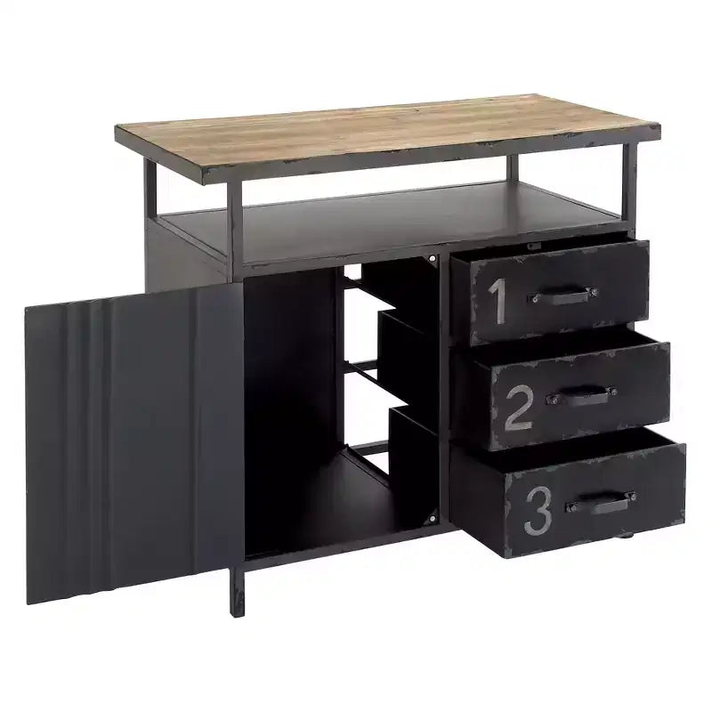 Armoire utilitaire en métal avec plateau en bois gris acier : Cadre en fer de style industriel