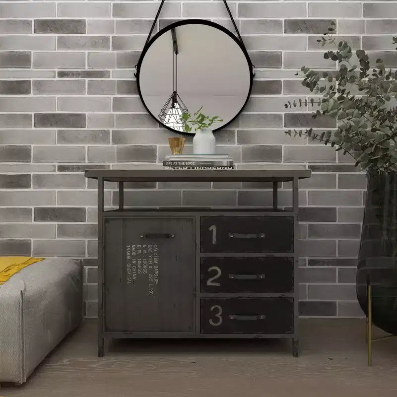 Armoire utilitaire en métal avec plateau en bois gris acier : Cadre en fer de style industriel