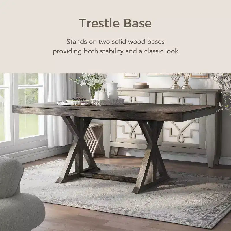 Table de salle à manger extensible avec pieds en tréteaux