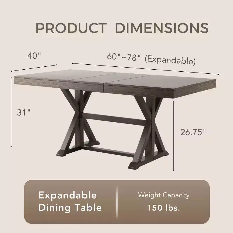 Table de salle à manger extensible avec pieds en tréteaux