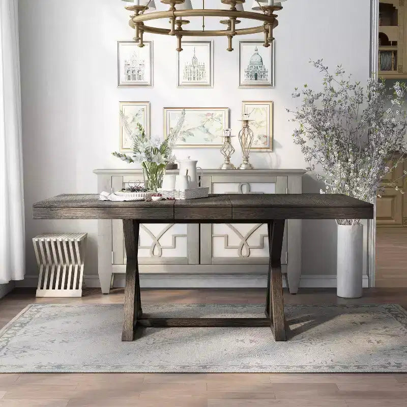 Table de salle à manger extensible avec pieds en tréteaux
