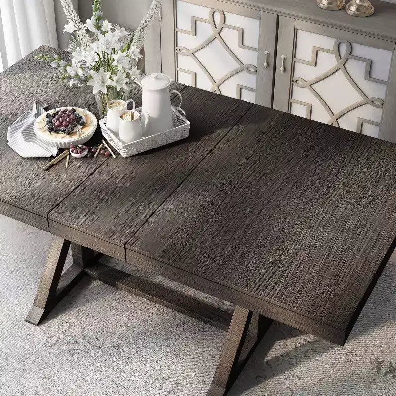 Table de salle à manger extensible avec pieds en tréteaux