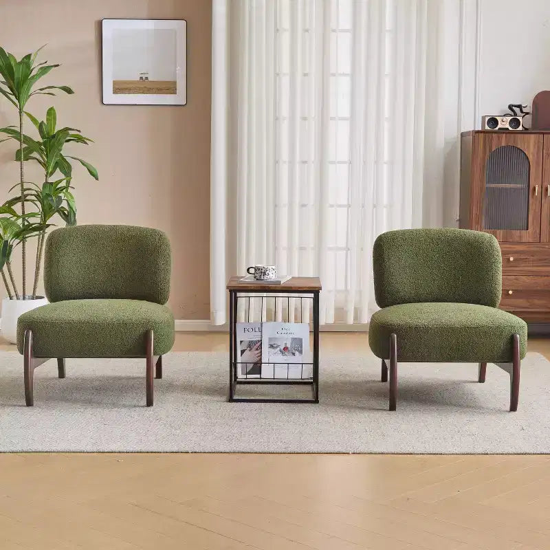 Fauteuils d'appoint modernes en bois d'hévéa et tissu bouclé verts