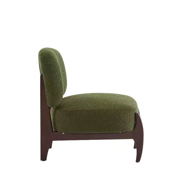 Fauteuils d'appoint modernes en bois d'hévéa et tissu bouclé verts