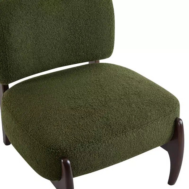 Fauteuils d'appoint modernes en bois d'hévéa et tissu bouclé verts