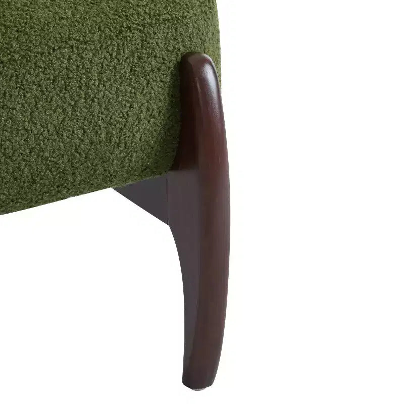Fauteuils d'appoint modernes en bois d'hévéa et tissu bouclé verts